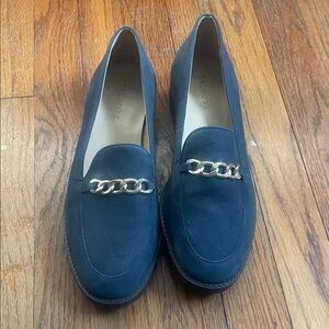 Talbots Navy Loafers with Gold Accent